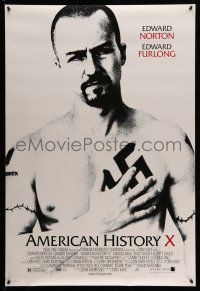 9w044 AMERICAN HISTORY X DS 1sh '98 B&W image of Edward Norton as skinhead neo-Nazi!