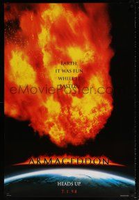 9w055 ARMAGEDDON fireball style teaser DS 1sh '98 Bruce Willis, Ben Affleck, Billy Bob Thornton!