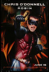 9w069 BATMAN FOREVER advance 1sh '95 cool image of angry Chris O'Donnell as Robin!