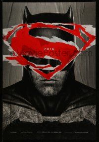 9w072 BATMAN V SUPERMAN teaser DS 1sh '16 cool close up of Ben Affleck in title role under symbol!