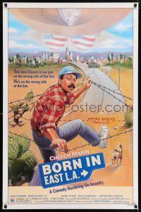 9w103 BORN IN EAST L.A. 1sh '87 great artwork of Cheech Marin crossing the border!