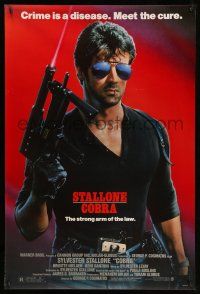 9w143 COBRA 1sh '86 crime is a disease and Sylvester Stallone is the cure!