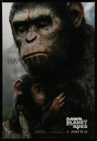 9w173 DAWN OF THE PLANET OF THE APES style B teaser DS 1sh '14 close-up of Caesar w/ his son!