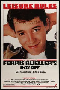 9w248 FERRIS BUELLER'S DAY OFF 1sh '86 c/u of Matthew Broderick in John Hughes teen classic!