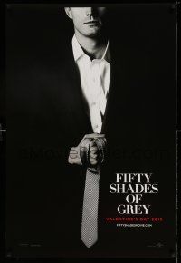 9w250 FIFTY SHADES OF GREY teaser DS 1sh '15 Jamie Dornan in the title role holding tie!