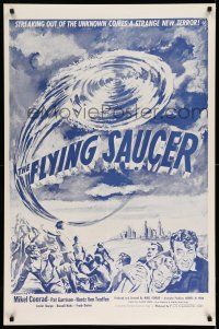 9w255 FLYING SAUCER 1sh R53 cool sci-fi artwork of UFOs from space & terrified people!