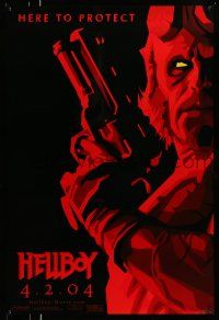 9w316 HELLBOY red style teaser 1sh '04 Mike Mignola comic, Ron Perlman is here to protect!