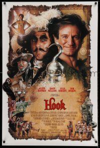 9w332 HOOK DS 1sh '91 artwork of pirate Dustin Hoffman & Robin Williams by Drew Struzan!