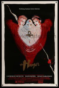 9w336 HUNGER 1sh '83 art of vampire Catherine Deneuve, rocker David Bowie & Susan Sarandon!