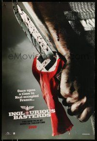 9w360 INGLOURIOUS BASTERDS teaser DS 1sh '09 Quentin Tarantino, bloody knife through Nazi flag!