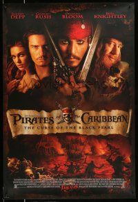 9w564 PIRATES OF THE CARIBBEAN advance DS 1sh '03 Geoffrey Rush, Knightley, Johnny Depp & cast!