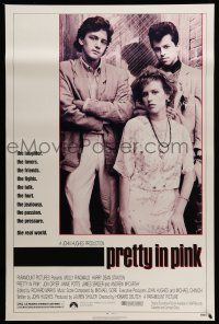 9w580 PRETTY IN PINK 1sh '86 great portrait of Molly Ringwald, Andrew McCarthy & Jon Cryer!