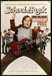9w644 SCHOOL OF ROCK advance DS 1sh '03 great close image of teacher Jack Black playing guitar!