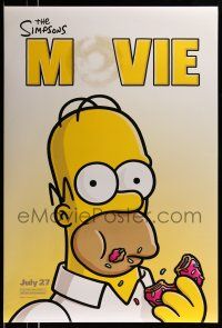 9w671 SIMPSONS MOVIE style B advance DS 1sh '07 classic Groening art of Homer Simpson w/donut!