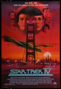 9w704 STAR TREK IV 1sh '86 art of Leonard Nimoy, Shatner & Klingon Bird-of-Prey by Bob Peak!