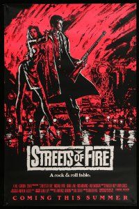 9w733 STREETS OF FIRE advance 1sh '84 Walter Hill, cool pink dayglo Riehm art!