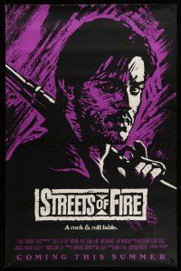 9w734 STREETS OF FIRE advance 1sh '84 Walter Hill, cool purple dayglo Riehm art!