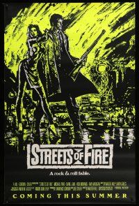 9w735 STREETS OF FIRE advance 1sh '84 Walter Hill, cool yellow dayglo Riehm art!
