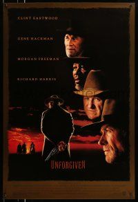 9w801 UNFORGIVEN DS 1sh '92 classic image of gunslinger Clint Eastwood w/back turned!