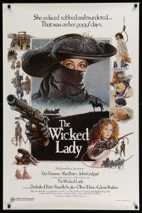 9w821 WICKED LADY int'l 1sh '83 Michael Winner, art of Dunaway with pistol and whip by Bysouth!