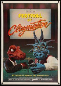 9x382 FESTIVAL OF CLAYMATION 28x40 video poster '87 Will Vinton, great image of dinosaurs in theater