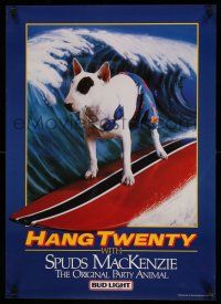 9x550 BUD LIGHT 20x28 advertising poster '86 classic image of Spuds MacKenzie surfing!