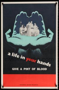 9x611 GIVE A PINT OF BLOOD 21x32 special '54 cool image of surgery team in hands!