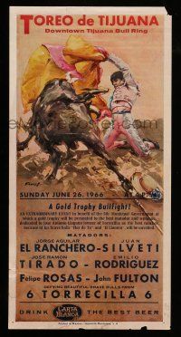 9x667 TOREO DE TIJUANA 8x16 Mexican special '66 dramatic Torres bullfighting toreador artwork!