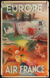 9x025 AIR FRANCE EUROPE 25x39 French travel poster '48 Robert Falcucci montage art of landmarks!