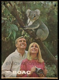 9x039 BOAC 25x35 English travel poster '70s fly to Australia and see a koala bear eat eucalyptus!