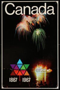 9x009 CANADA 1867 - 1967 22x34 Canadian travel poster '67 Canadian celebration with fireworks!