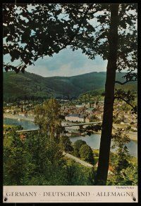 9x034 GERMANY 20x29 German travel poster '65 Eberbach & Neckar, image of village in valley!