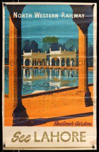 9x014 NORTH WESTERN RAILWAY 26x40 Pakistani travel poster '40s see Lahore, Shalimar Gardens!