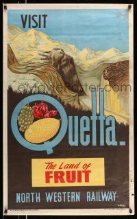 9x013 NORTH WESTERN RAILWAY 25x40 Pakistani travel poster '40s visit Quetta, land of fruit!