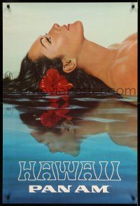 9x050 PAN AM HAWAII 28x42 travel poster '70s close-up of gorgeous Hawaiian woman over water