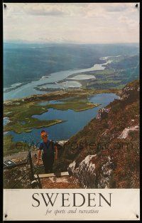 9x007 SWEDEN FOR SPORTS AND RECREATION 25x39 Swedish travel poster '63 cool image of hiker & valley!