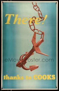 9x045 THERE THANKS TO COOKS 25x39 travel poster '50s artwork of anchor being lowered into water!