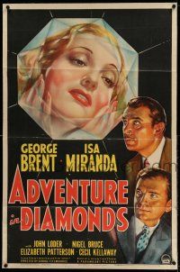 9y003 ADVENTURE IN DIAMONDS linen 1sh '40 art of Isa Miranda in giant gem, George Brent, John Loder