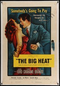 9y019 BIG HEAT linen 1sh '53 great pulp art of Glenn Ford & sexy Gloria Grahame, Fritz Lang noir!