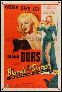 9y023 BLONDE SINNER linen 1sh '56 sexiest eye-filling gasp-provoking blonde bombshell Diana Dors!