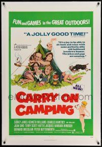 9y035 CARRY ON CAMPING linen 1sh '71 AIP, Sidney James, English nudist sex, wacky camping artwork!