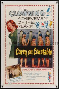 9y036 CARRY ON CONSTABLE linen 1sh '61 wacky image of naked English cops in the shower!