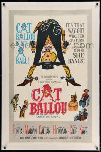 9y042 CAT BALLOU linen 1sh '65 classic sexy cowgirl Jane Fonda, Lee Marvin, great artwork!