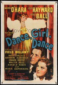 9y055 DANCE, GIRL, DANCE linen 1sh '40 Lucille Ball & Maureen O'Hara, directed by Dorothy Arzner!
