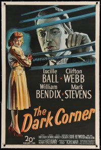 9y058 DARK CORNER linen 1sh '46 film noir stone litho art of Lucille Ball & Mark Stevens!