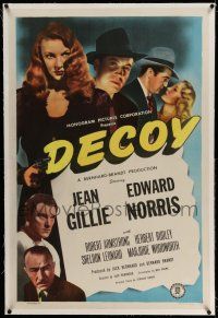 9y062 DECOY linen 1sh '46 super sexy bad girl Jean Gillie with gun, film noir like Kiss Me Deadly!
