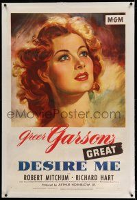 9y063 DESIRE ME linen 1sh '47 wonderful artwork portrait of beautiful Greer Garson, George Cukor!