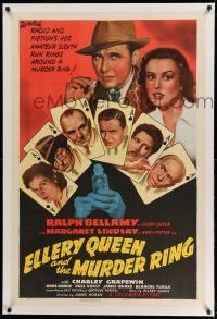 9y067 ELLERY QUEEN & THE MURDER RING linen 1sh '41 star portraits on ace of spades playing cards!