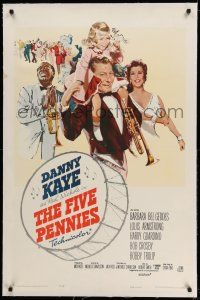 9y071 FIVE PENNIES linen 1sh '59 great artwork of Danny Kaye, Louis Armstrong & Barbara Bel Geddes!