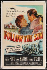 9y073 FOLLOW THE SUN linen 1sh '51 Glenn Ford in the story of Valerie and Ben Hogan + cool golf art!